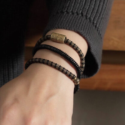 Healing Tibetan Ebony Wood Beads Copper Multilayered Bracelet - 图片 9