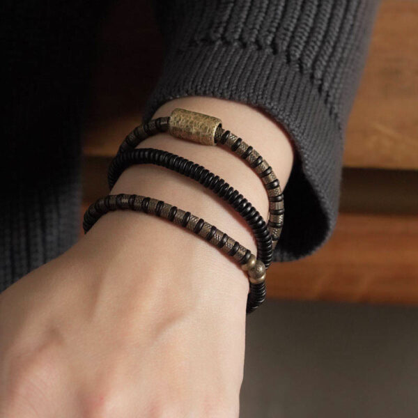 Healing Tibetan Ebony Wood Beads Copper Multilayered Bracelet - 图片 9