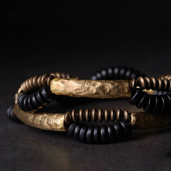 Vintage Ebony Wood Copper Luck Wealth Handmade Bracelet - 图片 3