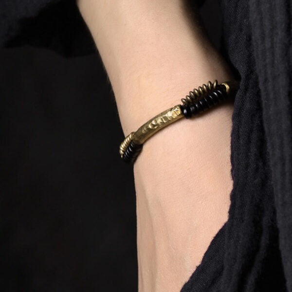 Vintage Ebony Wood Copper Luck Wealth Handmade Bracelet - 图片 5