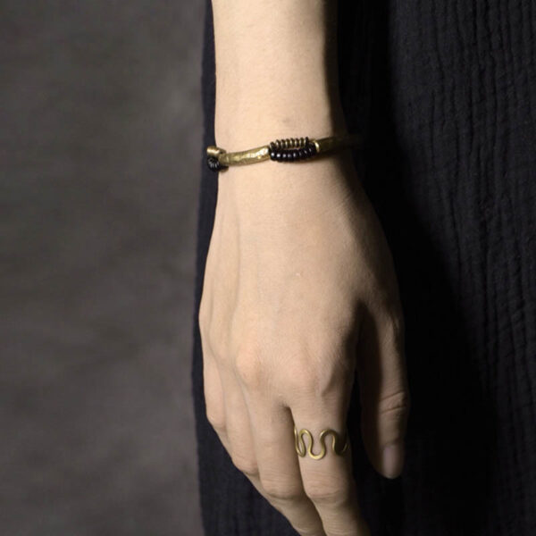 Vintage Ebony Wood Copper Luck Wealth Handmade Bracelet - 图片 9