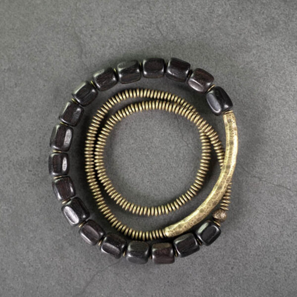Vintage Peace Tibetan Ebony Wood Beads Copper Multilayered Healing Bracelet - 图片 11