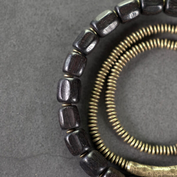 Vintage Peace Tibetan Ebony Wood Beads Copper Multilayered Healing Bracelet - 图片 3