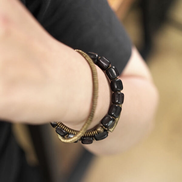 Vintage Peace Tibetan Ebony Wood Beads Copper Multilayered Healing Bracelet - 图片 8