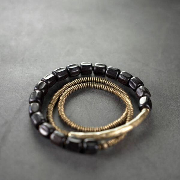Vintage Peace Tibetan Ebony Wood Beads Copper Multilayered Healing Bracelet - 图片 12