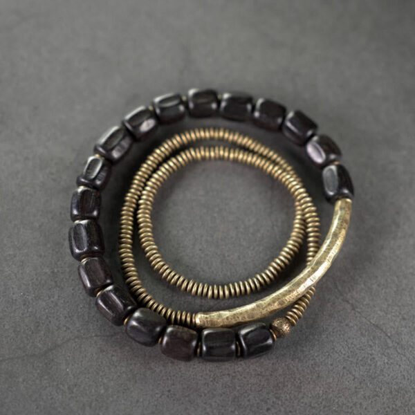 Vintage Peace Tibetan Ebony Wood Beads Copper Multilayered Healing Bracelet - 图片 15