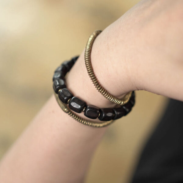 Vintage Peace Tibetan Ebony Wood Beads Copper Multilayered Healing Bracelet - 图片 10