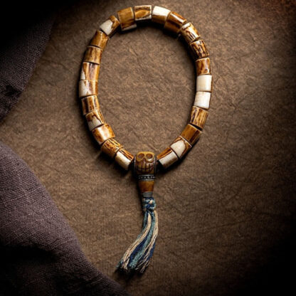 Tibetan Deer Bone Yak Bone Skull Carved Wisdom Bracelet - 图片 2