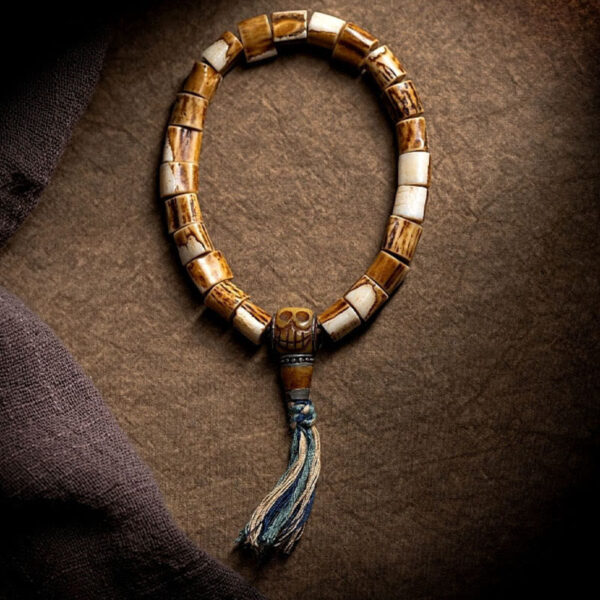 Tibetan Deer Bone Yak Bone Skull Carved Wisdom Bracelet - 图片 2