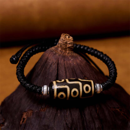 Tibetan Nine-Eye Dzi Bead Three-eyed Dzi Bead Wealth Protection Rope Bracelet - 图片 3