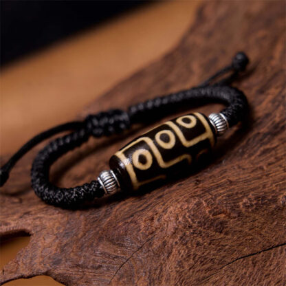 Tibetan Nine-Eye Dzi Bead Three-eyed Dzi Bead Wealth Protection Rope Bracelet - 图片 2
