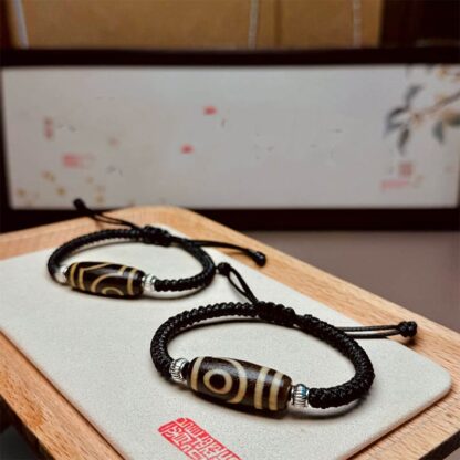 Tibetan Nine-Eye Dzi Bead Three-eyed Dzi Bead Wealth Protection Rope Bracelet - 图片 14