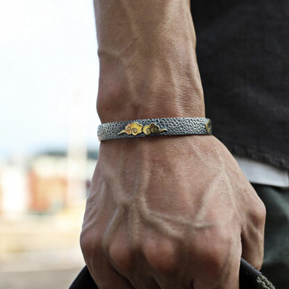Retro 999 Sterling Silver Heart Sutra Auspicious Cloud Wealth Cuff Bracelet Bangle - 图片 8