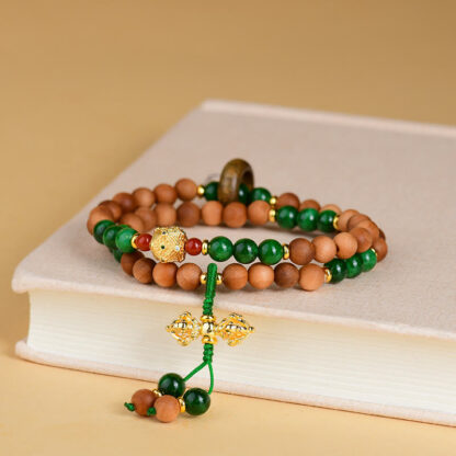 Sandalwood Wood Bead Tibet Dorje Vajra  Double Twisted Design Protection Healing Bracelet - 图片 2