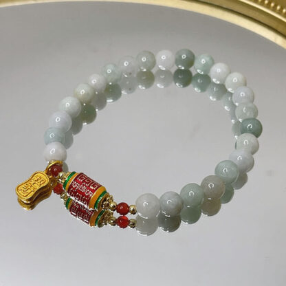 Tibetan Natural Jade Fu Character Prayer Wheel Prosperity Abundance Bracelet - 图片 4