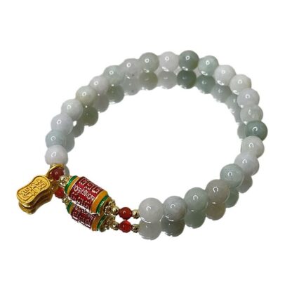 Tibetan Natural Jade Fu Character Prayer Wheel Prosperity Abundance Bracelet - 图片 7