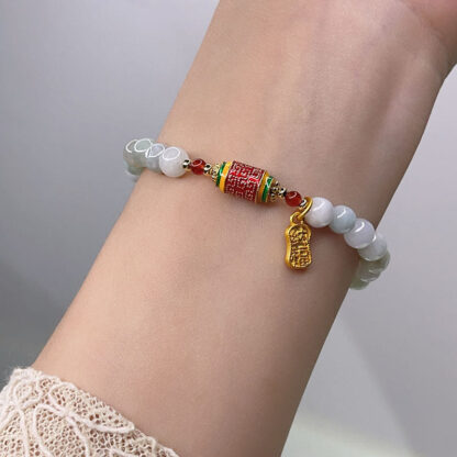 Tibetan Natural Jade Fu Character Prayer Wheel Prosperity Abundance Bracelet - 图片 5