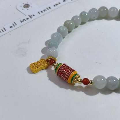 Tibetan Natural Jade Fu Character Prayer Wheel Prosperity Abundance Bracelet - 图片 3