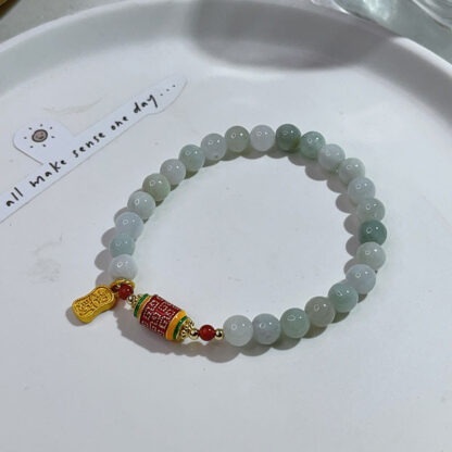 Tibetan Natural Jade Fu Character Prayer Wheel Prosperity Abundance Bracelet - 图片 2