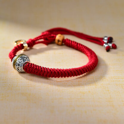 Tibetan Thangka Green Silver Tara Zakiram Goddess Of Wealth Red Braid String Luck Bracelet - 图片 4