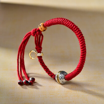 Tibetan Thangka Green Silver Tara Zakiram Goddess Of Wealth Red Braid String Luck Bracelet - 图片 3