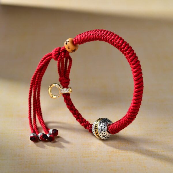 Tibetan Thangka Green Silver Tara Zakiram Goddess Of Wealth Red Braid String Luck Bracelet - 图片 3