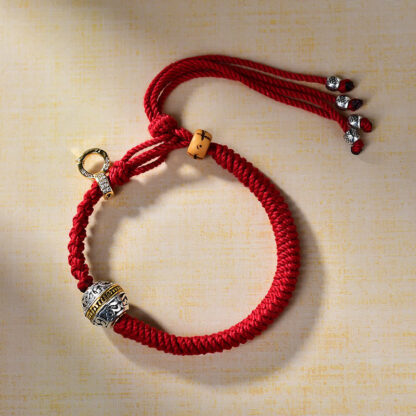 Tibetan Thangka Green Silver Tara Zakiram Goddess Of Wealth Red Braid String Luck Bracelet - 图片 2