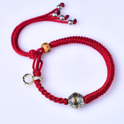 Tibetan Thangka Green Silver Tara Zakiram Goddess Of Wealth Red Braid String Luck Bracelet - 图片 5