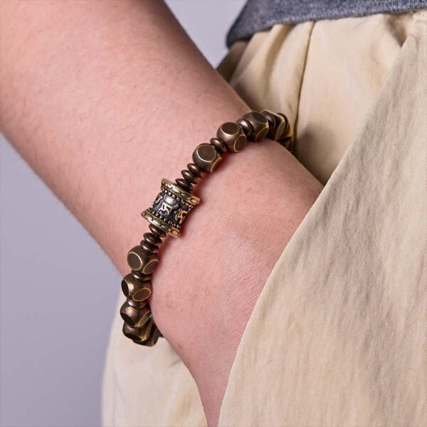 Tibetan Om Mani Padme Hum Carved Copper Brass Amulet Focus Bracelet - 图片 9