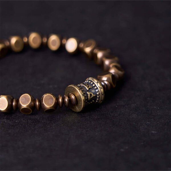 Tibetan Om Mani Padme Hum Carved Copper Brass Amulet Focus Bracelet - 图片 6