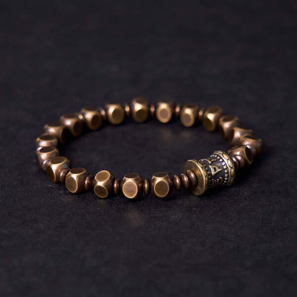 Tibetan Om Mani Padme Hum Carved Copper Brass Amulet Focus Bracelet - 图片 2