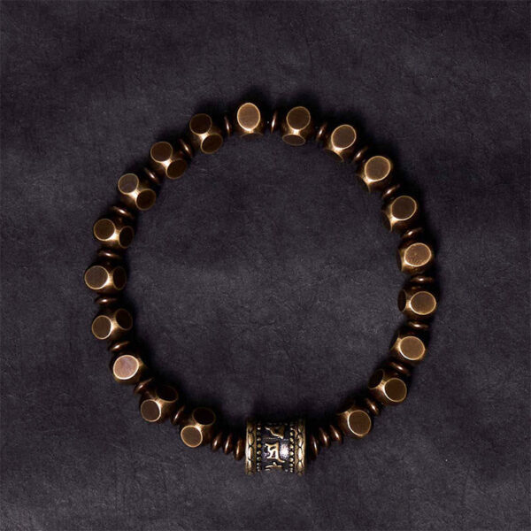 Tibetan Om Mani Padme Hum Carved Copper Brass Amulet Focus Bracelet - 图片 3