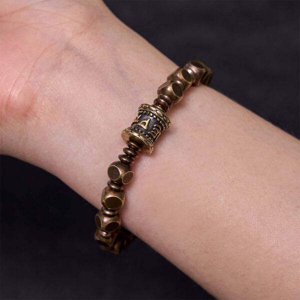 Tibetan Om Mani Padme Hum Carved Copper Brass Amulet Focus Bracelet - 图片 8