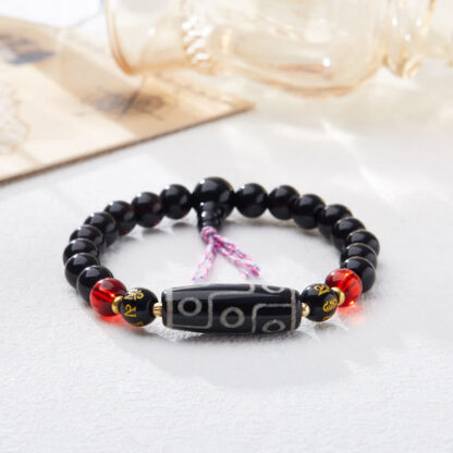 Tibetan Nine-eye Dzi Bead Black Onyx Six True Words Wealth Protection Bracelet - 图片 4