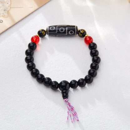 Tibetan Nine-eye Dzi Bead Black Onyx Six True Words Wealth Protection Bracelet - 图片 2