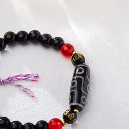 Tibetan Nine-eye Dzi Bead Black Onyx Six True Words Wealth Protection Bracelet - 图片 5