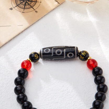 Tibetan Nine-eye Dzi Bead Black Onyx Six True Words Wealth Protection Bracelet - 图片 6