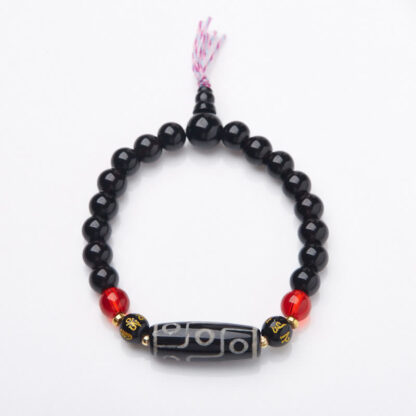 Tibetan Nine-eye Dzi Bead Black Onyx Six True Words Wealth Protection Bracelet - 图片 3