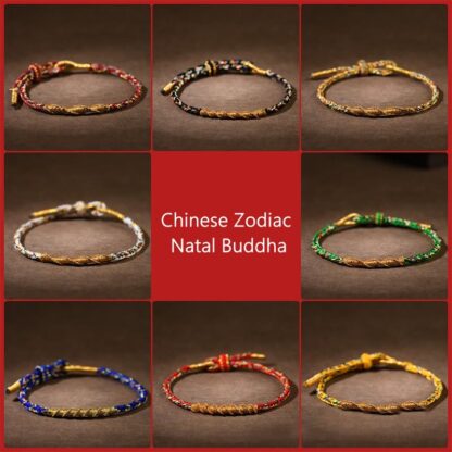 Handmade Chinese Zodiac Natal Buddha Luck Strength Braided Rope Bracelet - 图片 2