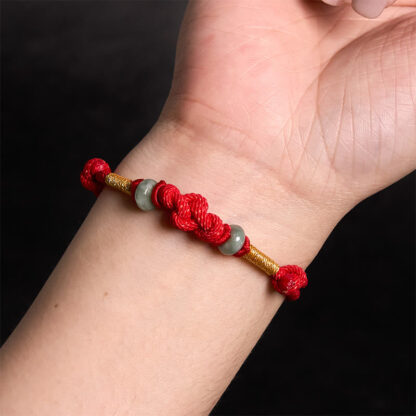 Red String Jade Luck Fortune Knot Braided Couple Bracelet - 图片 5
