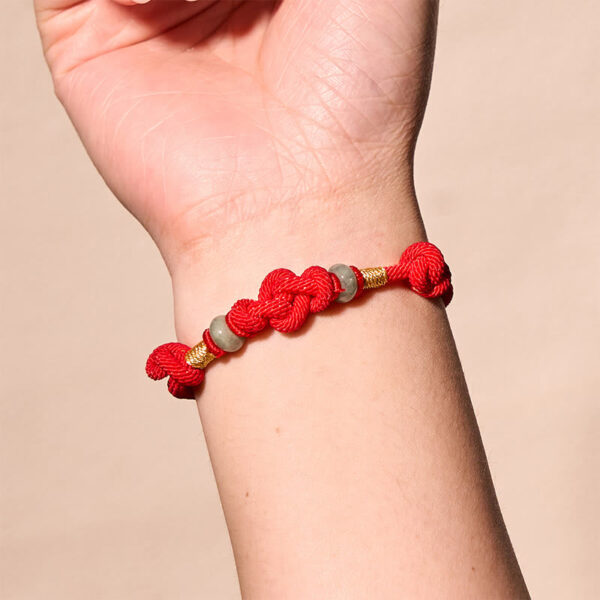 Red String Jade Luck Fortune Knot Braided Couple Bracelet - 图片 6