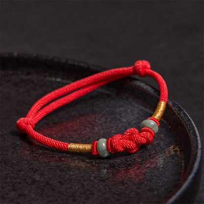 Red String Jade Luck Fortune Knot Braided Couple Bracelet - 图片 3