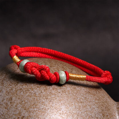 Red String Jade Luck Fortune Knot Braided Couple Bracelet - 图片 4