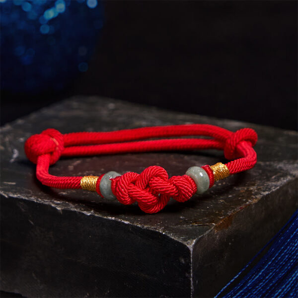 Red String Jade Luck Fortune Knot Braided Couple Bracelet - 图片 2