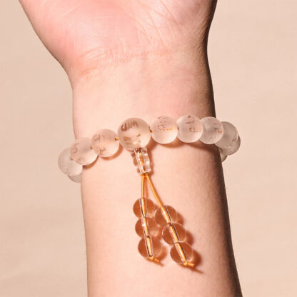 Tibet White Crystal Black Onyx Om Mani Padme Hum Meditation Bracelet - 图片 4