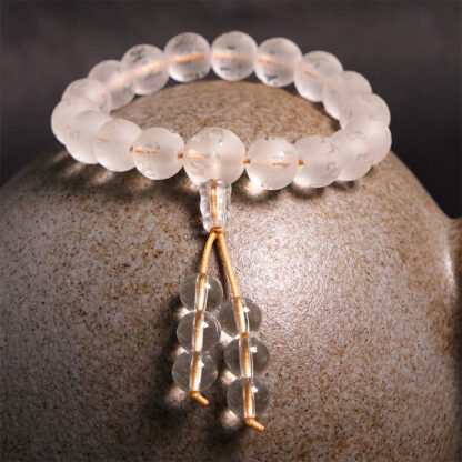Tibet White Crystal Black Onyx Om Mani Padme Hum Meditation Bracelet - 图片 2