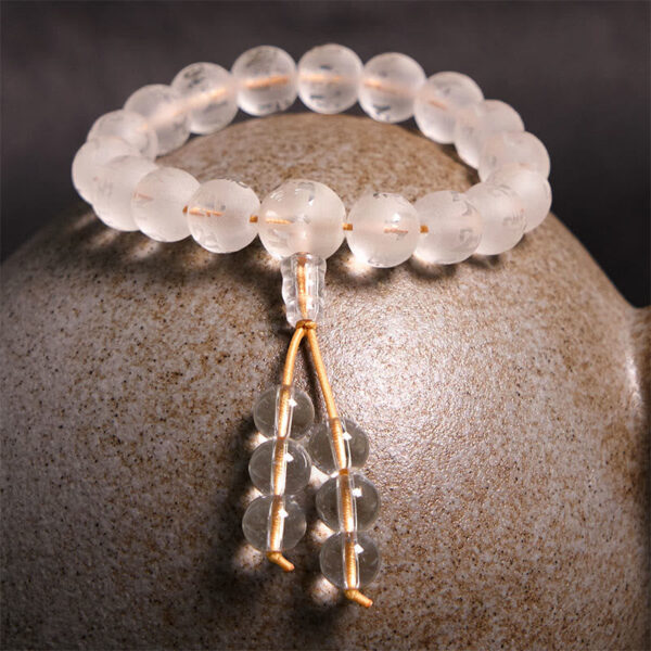 Tibet White Crystal Black Onyx Om Mani Padme Hum Meditation Bracelet - 图片 2