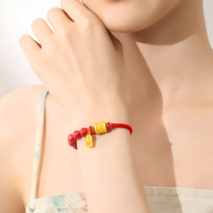999 Sterling Silver Six True Words Om Mani Padme Hum Cinnabar Blessing String Bracelet - 图片 5
