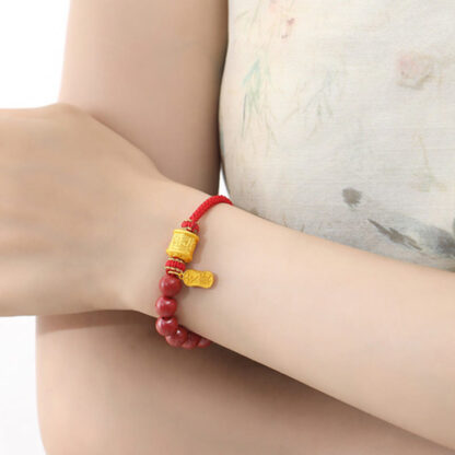 999 Sterling Silver Six True Words Om Mani Padme Hum Cinnabar Blessing String Bracelet - 图片 7
