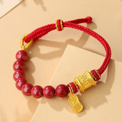 999 Sterling Silver Six True Words Om Mani Padme Hum Cinnabar Blessing String Bracelet - 图片 2
